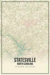 Retro US city map of Statesville, North Carolina. Vintage street map.