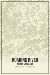 Retro US city map of Roaring River, North Carolina. Vintage street map.