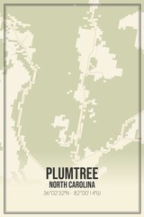 Retro US city map of Plumtree, North Carolina. Vintage street map.