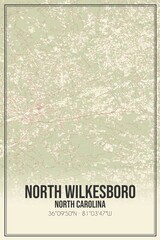Retro US city map of North Wilkesboro, North Carolina. Vintage street map.