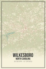 Retro US city map of Wilkesboro, North Carolina. Vintage street map. © Rezona