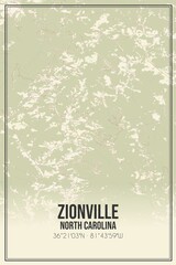 Retro US city map of Zionville, North Carolina. Vintage street map.