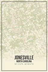 Retro US city map of Jonesville, North Carolina. Vintage street map.