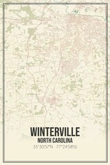 Retro US city map of Winterville, North Carolina. Vintage street map.