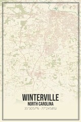 Retro US city map of Winterville, North Carolina. Vintage street map.