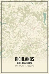 Retro US city map of Richlands, North Carolina. Vintage street map.