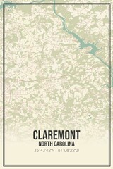 Retro US city map of Claremont, North Carolina. Vintage street map.