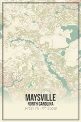 Fototapeta premium Retro US city map of Maysville, North Carolina. Vintage street map.