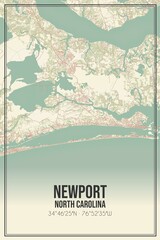 Retro US city map of Newport, North Carolina. Vintage street map.