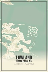 Retro US city map of Lowland, North Carolina. Vintage street map.