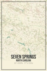 Retro US city map of Seven Springs, North Carolina. Vintage street map.