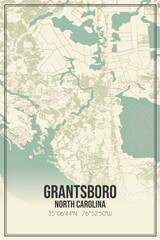 Retro US city map of Grantsboro, North Carolina. Vintage street map.