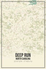 Retro US city map of Deep Run, North Carolina. Vintage street map.