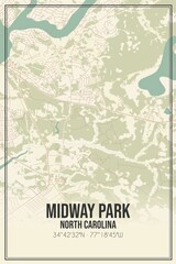 Retro US city map of Midway Park, North Carolina. Vintage street map.