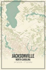Retro US city map of Jacksonville, North Carolina. Vintage street map.