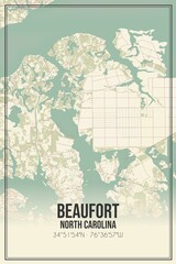 Retro US city map of Beaufort, North Carolina. Vintage street map.