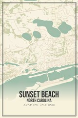 Retro US city map of Sunset Beach, North Carolina. Vintage street map.