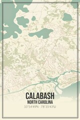 Retro US city map of Calabash, North Carolina. Vintage street map.