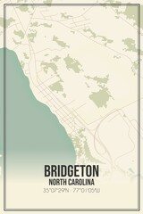 Retro US city map of Bridgeton, North Carolina. Vintage street map.