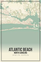 Retro US city map of Atlantic Beach, North Carolina. Vintage street map.