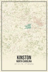 Retro US city map of Kinston, North Carolina. Vintage street map.
