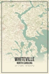 Retro US city map of Whiteville, North Carolina. Vintage street map.