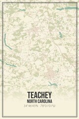 Retro US city map of Teachey, North Carolina. Vintage street map.