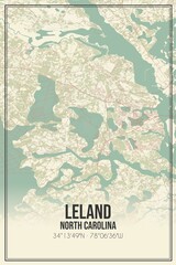 Retro US city map of Leland, North Carolina. Vintage street map.