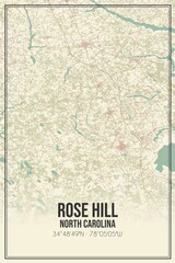 Retro US city map of Rose Hill, North Carolina. Vintage street map.