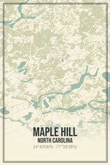 Retro US city map of Maple Hill, North Carolina. Vintage street map.