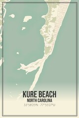 Retro US city map of Kure Beach, North Carolina. Vintage street map.
