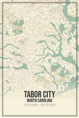 Retro US city map of Tabor City, North Carolina. Vintage street map.