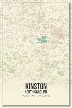 Retro US city map of Kinston, North Carolina. Vintage street map.