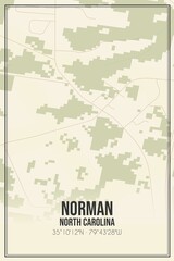 Retro US city map of Norman, North Carolina. Vintage street map.