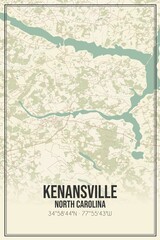 Retro US city map of Kenansville, North Carolina. Vintage street map.