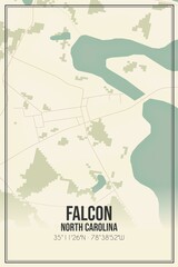 Retro US city map of Falcon, North Carolina. Vintage street map.