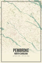 Retro US city map of Pembroke, North Carolina. Vintage street map.