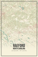 Retro US city map of Raeford, North Carolina. Vintage street map.