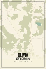Retro US city map of Olivia, North Carolina. Vintage street map.