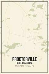 Retro US city map of Proctorville, North Carolina. Vintage street map.