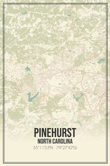 Retro US city map of Pinehurst, North Carolina. Vintage street map.