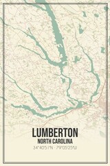 Retro US city map of Lumberton, North Carolina. Vintage street map.