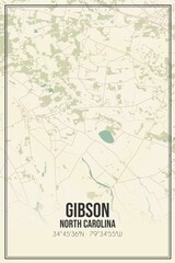 Retro US city map of Gibson, North Carolina. Vintage street map.