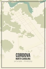 Retro US city map of Cordova, North Carolina. Vintage street map.