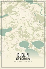 Retro US city map of Dublin, North Carolina. Vintage street map.
