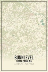 Retro US city map of Bunnlevel, North Carolina. Vintage street map.