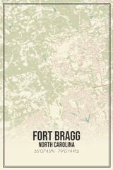 Retro US city map of Fort Bragg, North Carolina. Vintage street map.