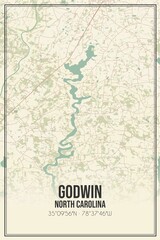 Retro US city map of Godwin, North Carolina. Vintage street map.