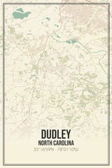 Retro US city map of Dudley, North Carolina. Vintage street map.