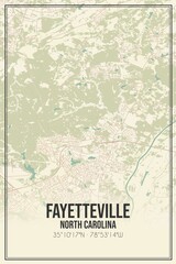 Retro US city map of Fayetteville, North Carolina. Vintage street map.